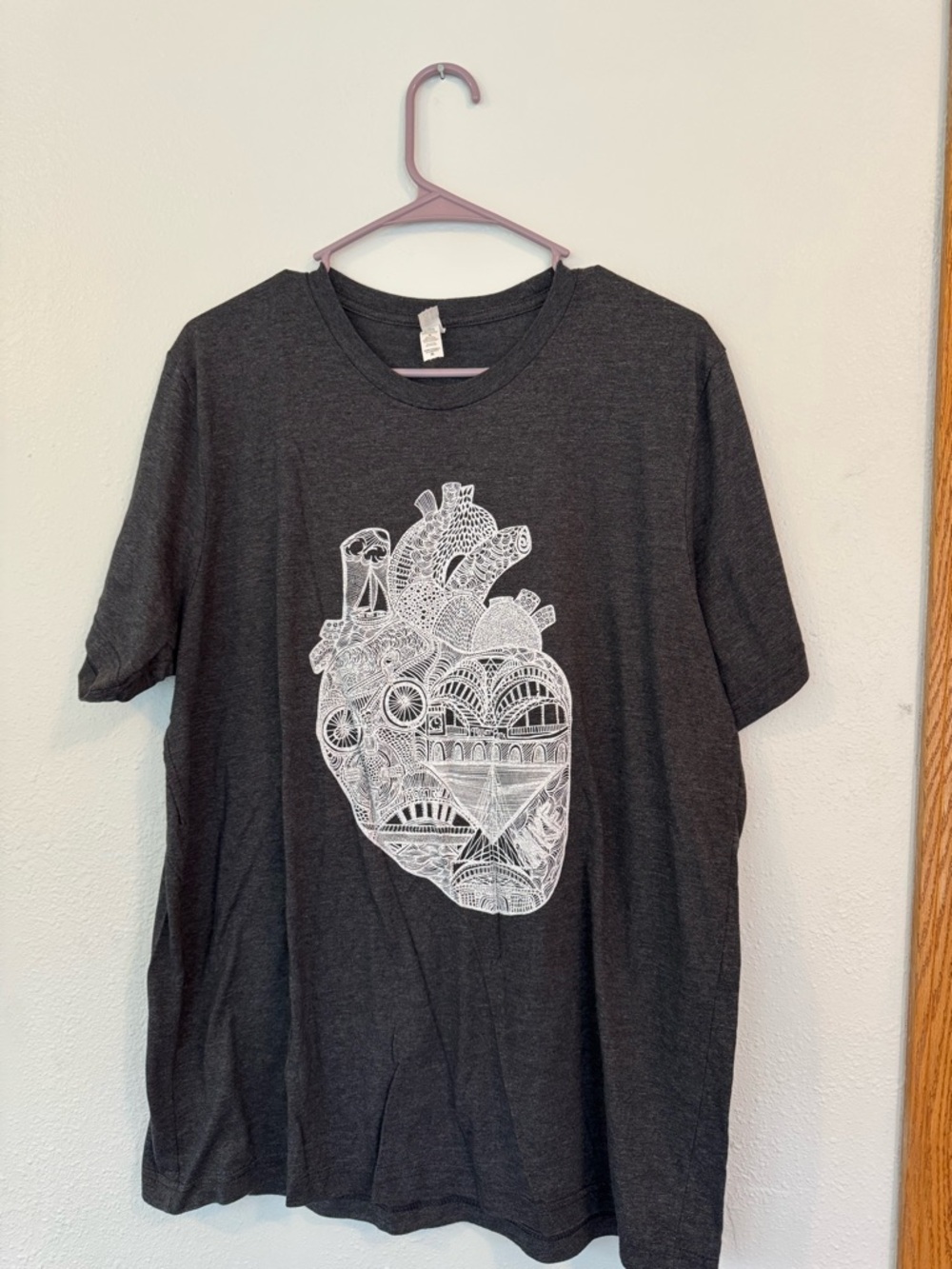 Charcoal Gray Graphic Tee with White Anatomical Heart Print
